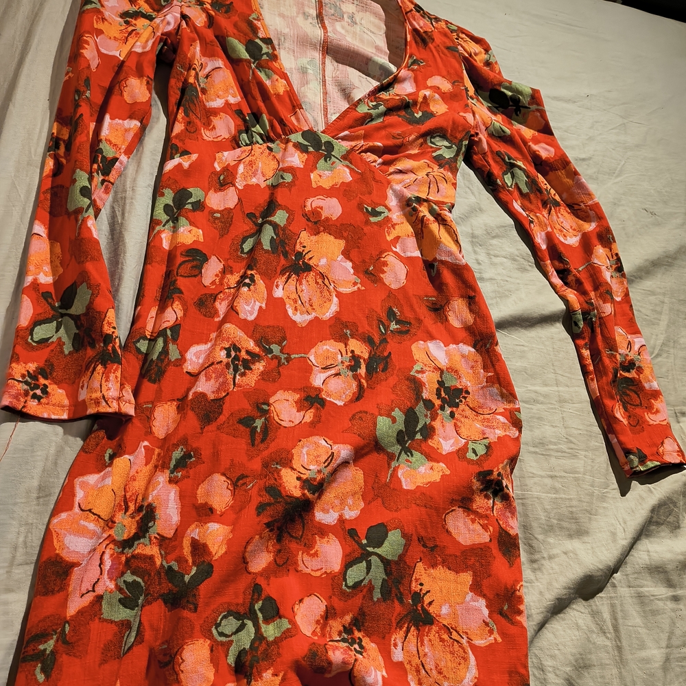 H&M Red Floral Long Sleeve Dress